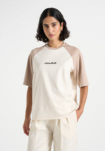 Unisex Signature Raglan Cotton T-Shirt - Cream/Beige