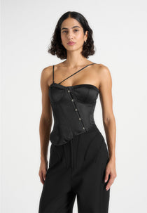 Aurelia - Asymmetric Satin Corset Top - Black