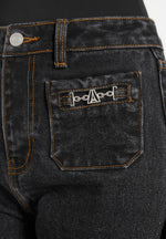 Frida -  Eiffel Detail Straight Leg Denim Jeans - Washed Black