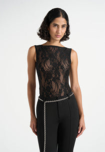 Rhonda - Open-Back Lace Bodysuit - Black