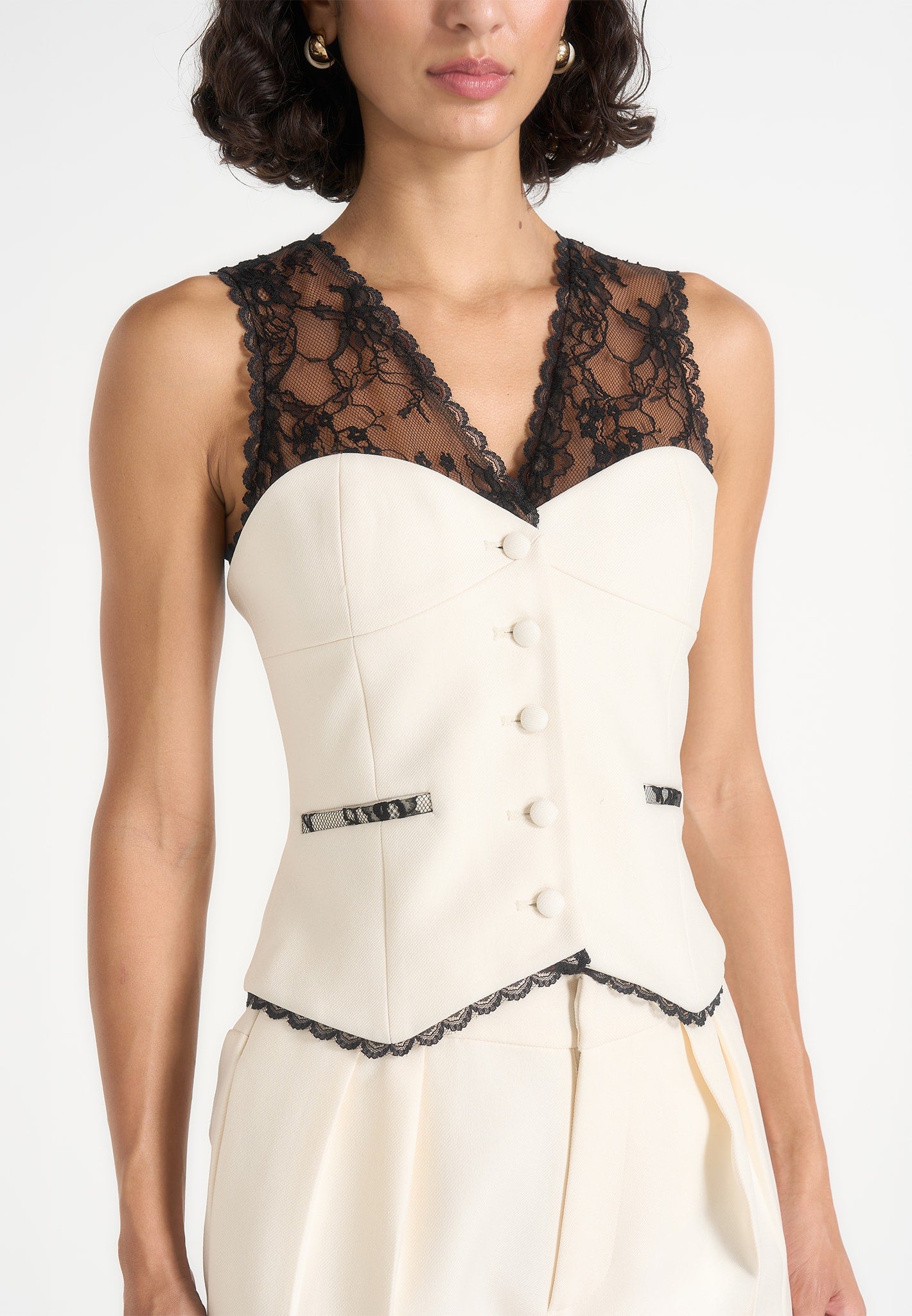 Veronica - Lace Tailored Corset Suit Vest - White