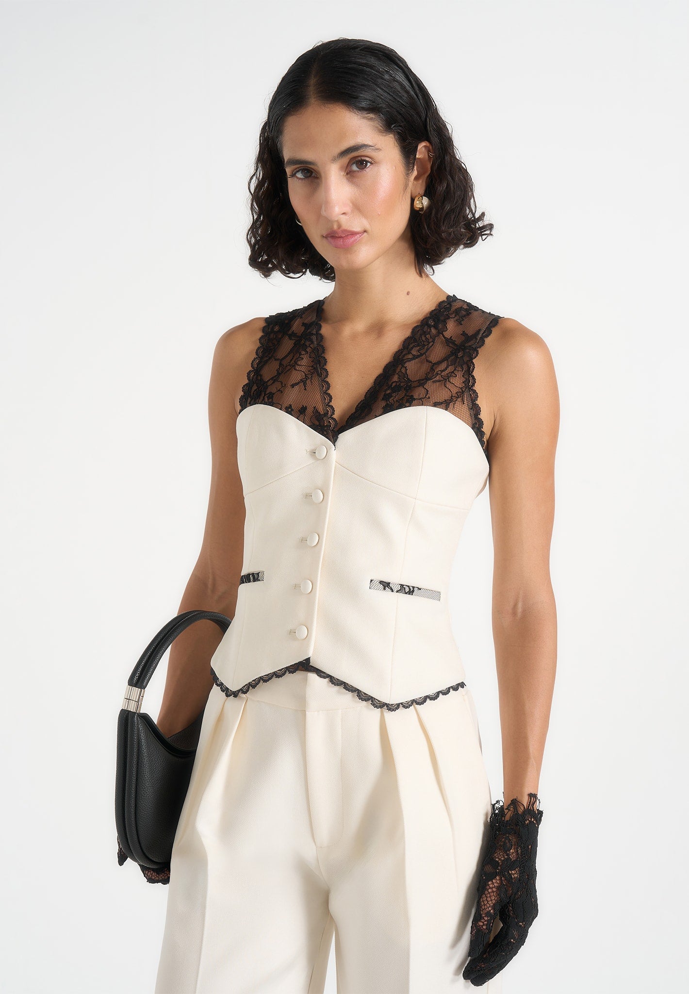 Veronica - Lace Tailored Corset Suit Vest - White