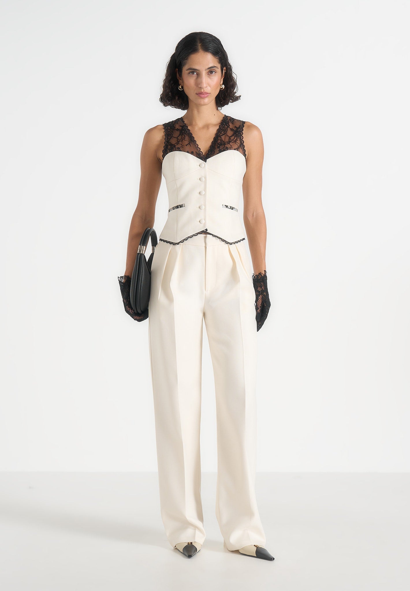 Veronica - Lace Tailored Corset Suit Vest - White
