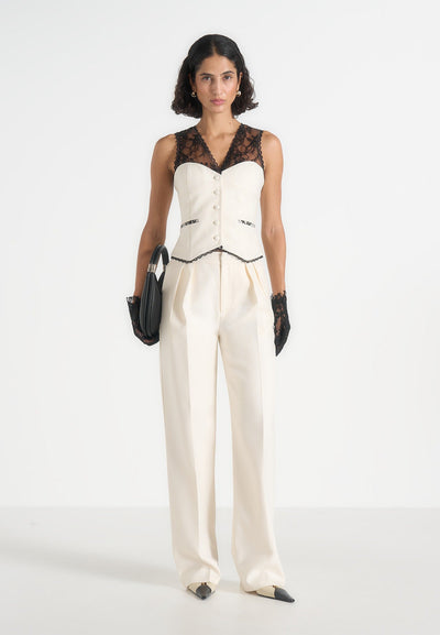 Veronica - Lace Tailored Corset Suit Vest - White