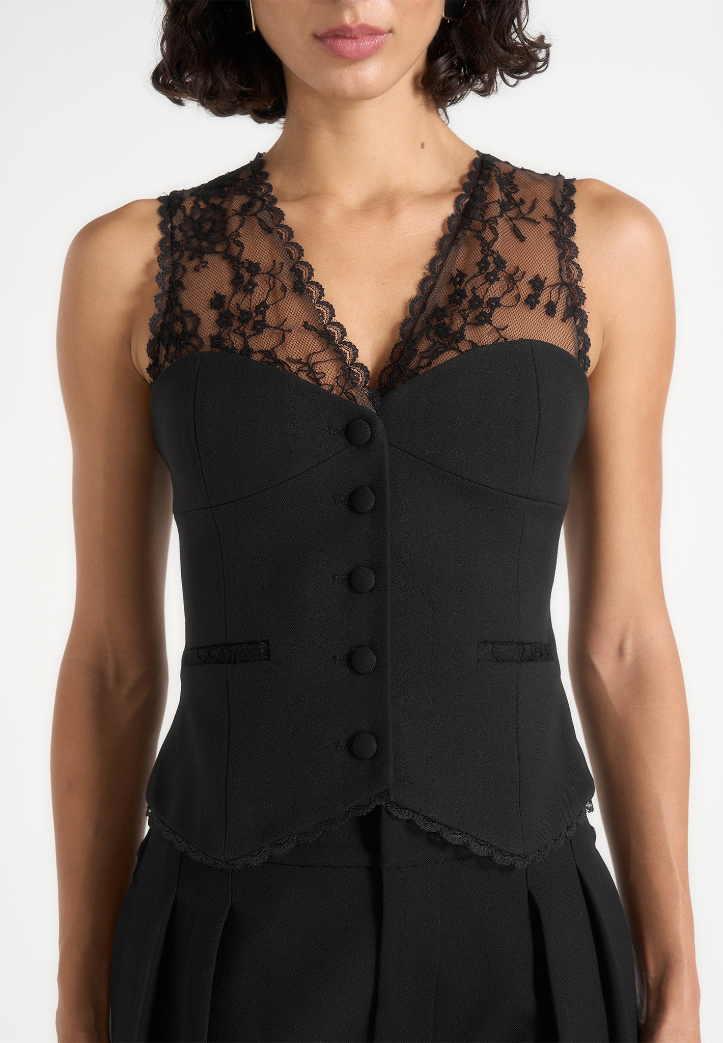 Veronica - Lace Tailored Corset Suit Vest - Black