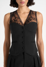 Veronica - Lace Tailored Corset Suit Vest - Black