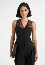 Veronica - Lace Tailored Corset Suit Vest - Black