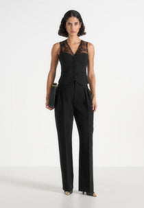 Veronica - Lace Tailored Corset Suit Vest - Black