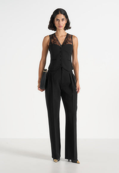 Veronica - Lace Tailored Corset Suit Vest - Black