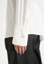 Hope - Pleated Tuxedo Cotton Shirt with Cinch Back - White