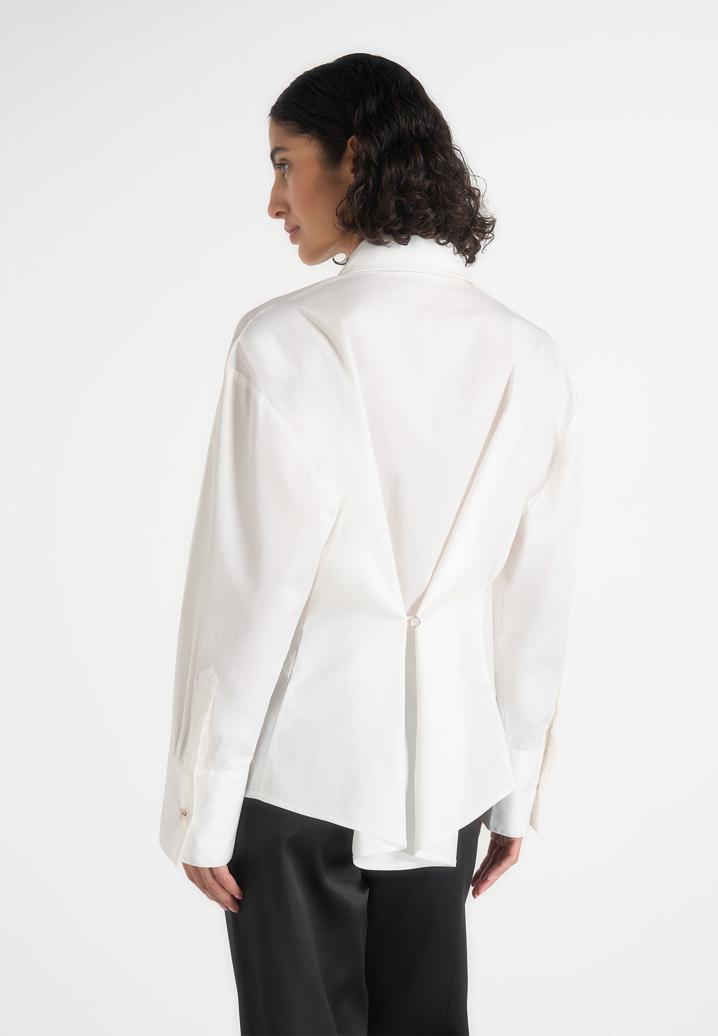Hope - Pleated Tuxedo Cotton Shirt with Cinch Back - White