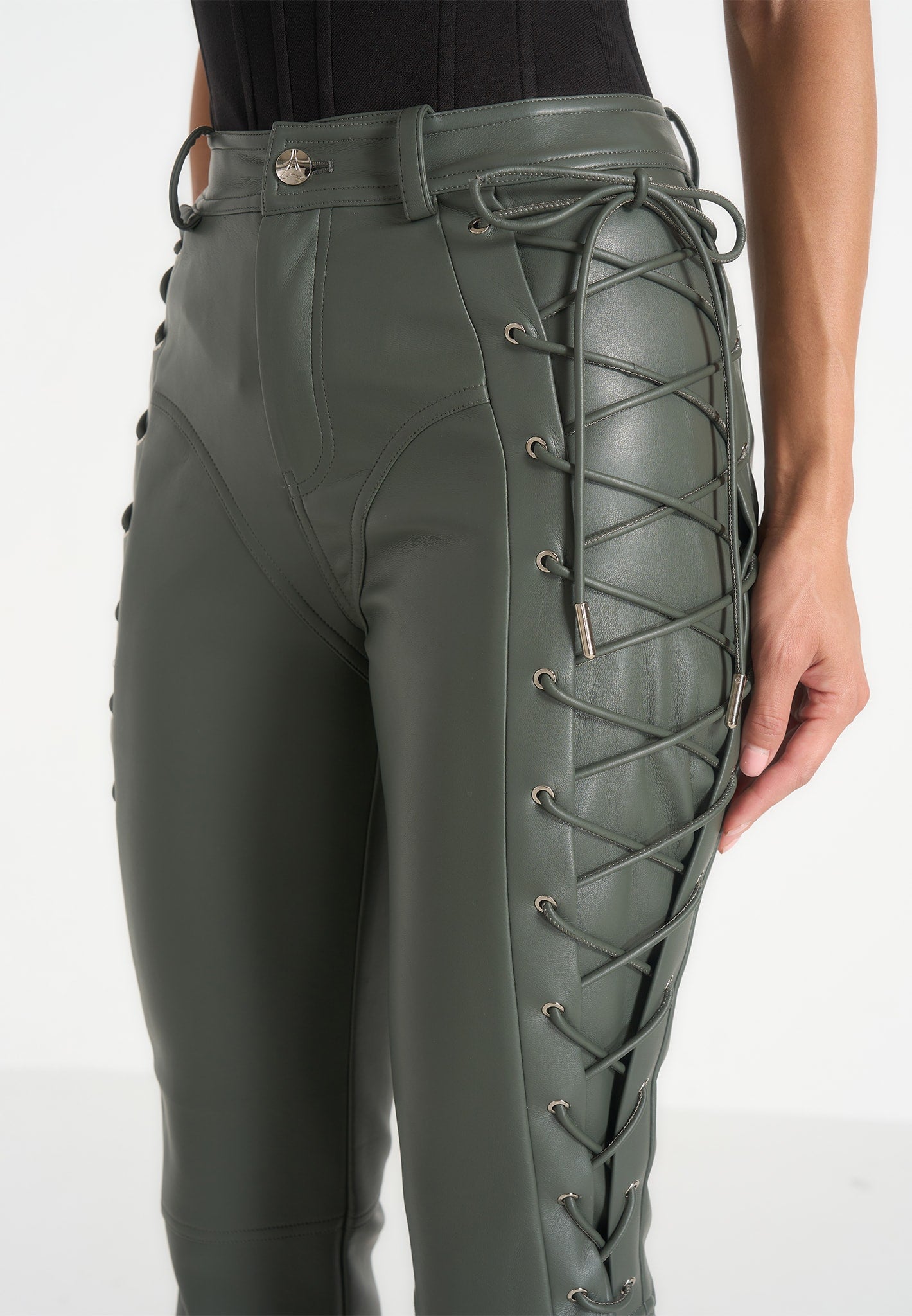 ambre-leather-lace-up-flared-trousers-olive