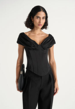 ursula-off-shoulder-pleated-corset-top-black