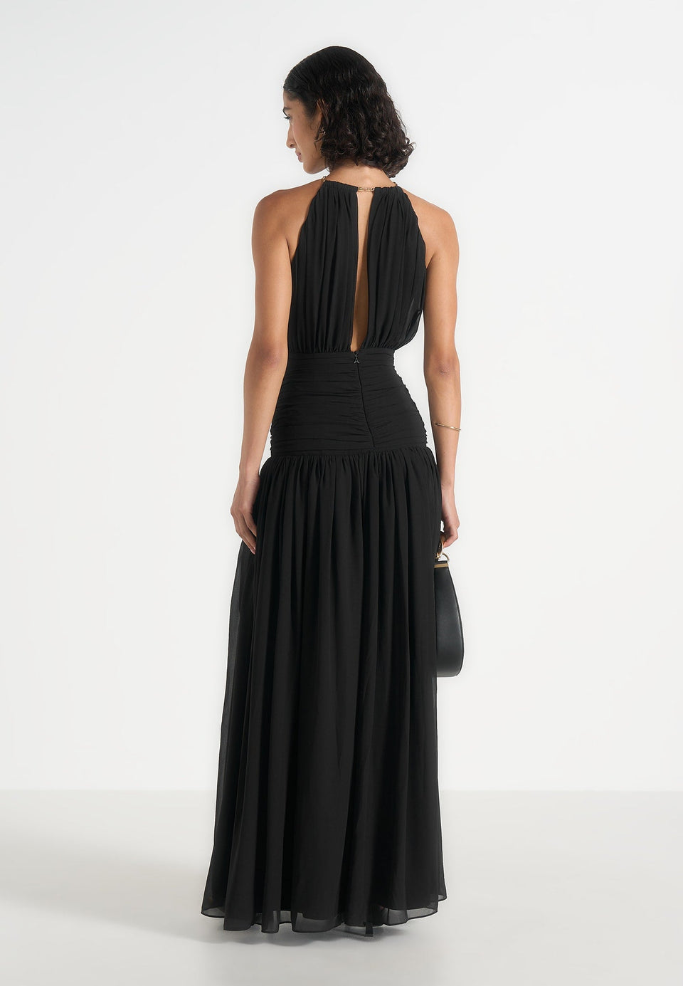fabienne-metallic-ruched-halterneck-maxi-dress-black