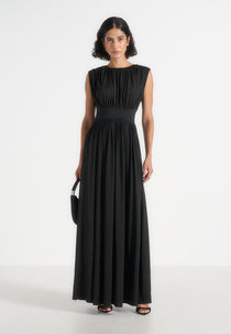 Ivana - Corset Maxi Dress with Detachable Sleeves - Black