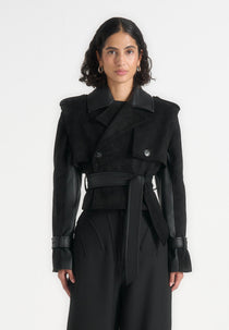 Lelia - Cropped Gabardine Trench 2-in-1 Gilet Coat With Belt - Black