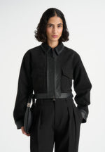 Denise - Suede & Pebbled Leather Jacket - Black