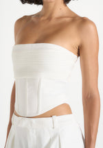Cora - Satin Pintuck Bandeau Corset Top - Off White