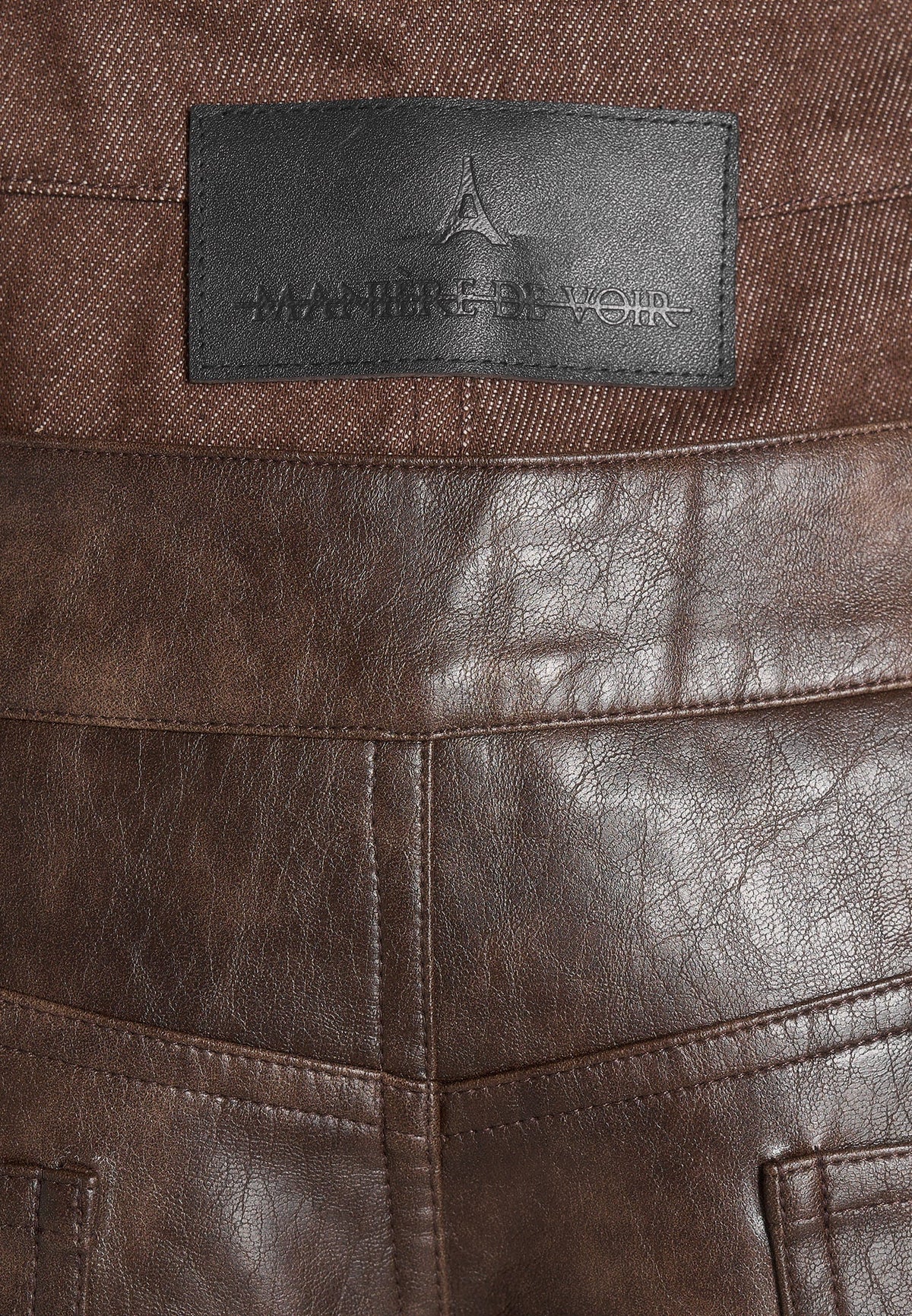 Carmen - Vintage Leather Double Waistband Trousers - Brown