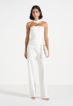 Abigail - Hardware Detail Open-Back Tie Crop Top - White