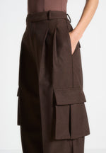 Danielle - Tailored Pleated Cargo Trousers - Brown