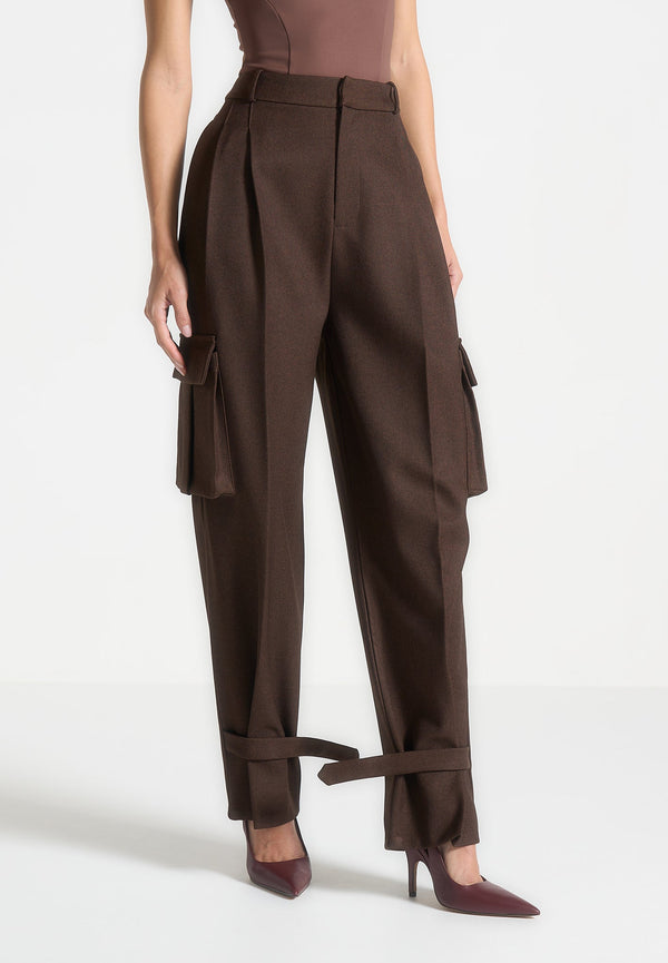 Danielle - Tailored Pleated Cargo Trousers - Brown
