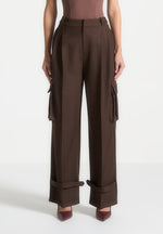 Danielle - Tailored Pleated Cargo Trousers - Brown