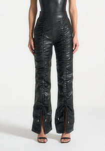 Leather Ruched Trousers - Black