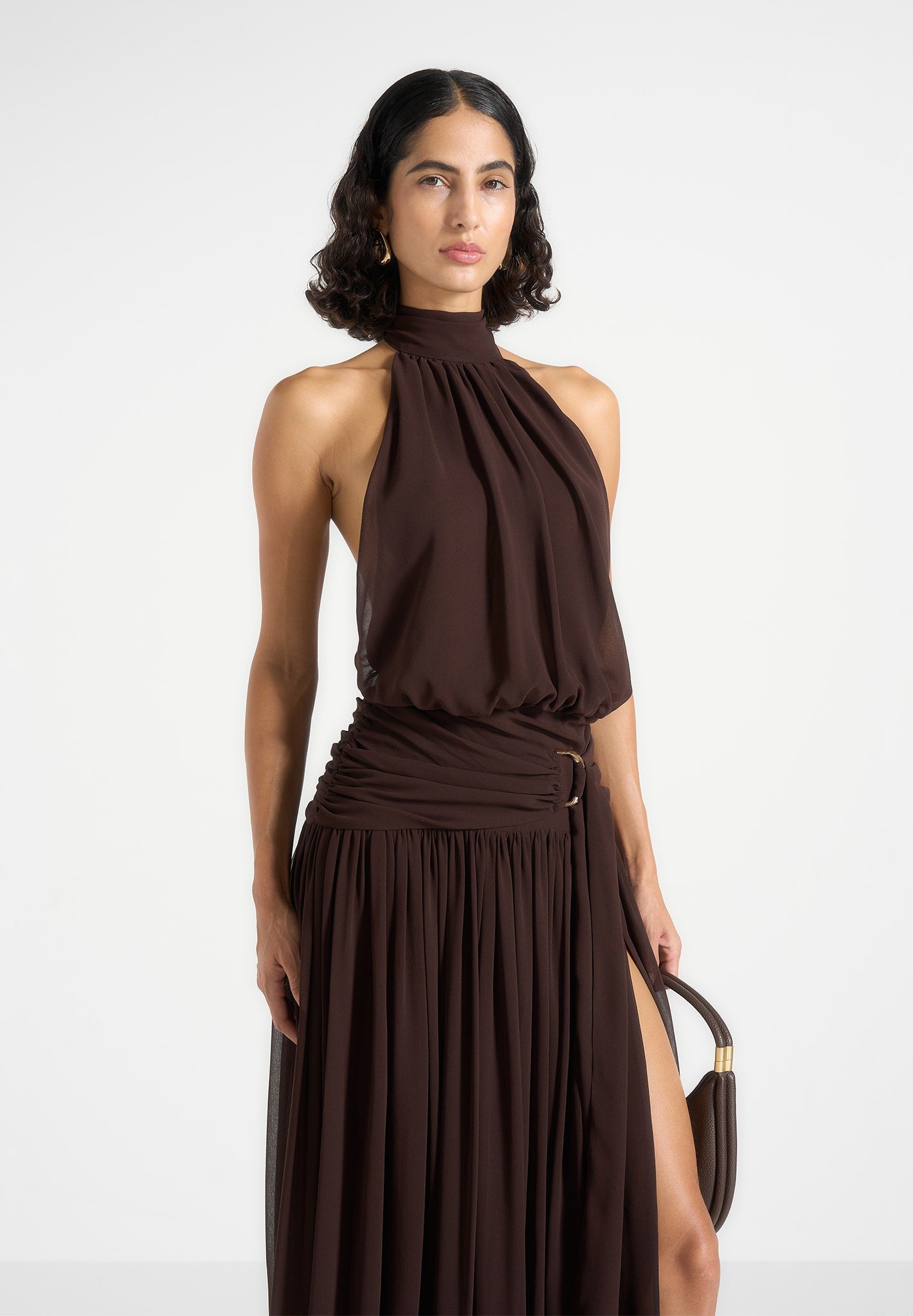 Matilda Gathered Maxi Dress - Brown