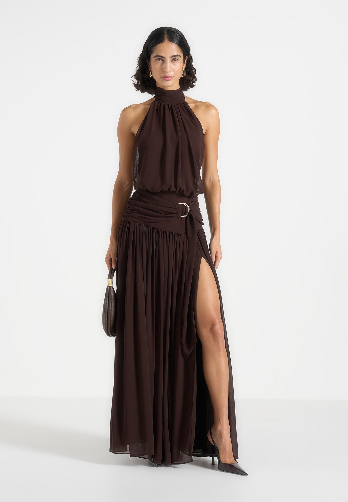 Matilda Gathered Maxi Dress - Brown