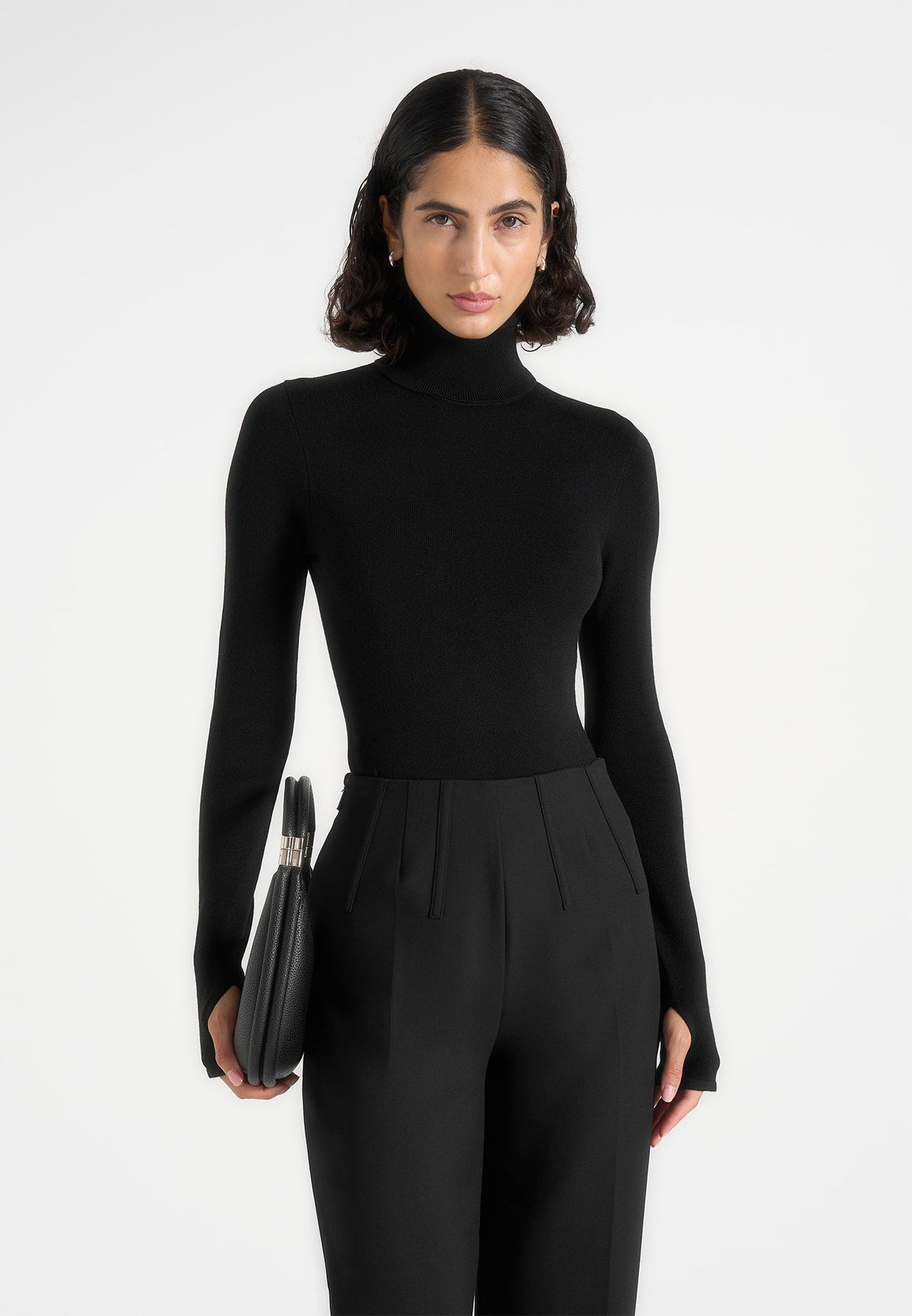 Honor - Wool-Blend Turtleneck Knit Bodysuit - Black