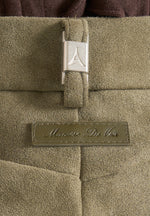 Solene - Suede Wide Leg Pleated Pants - Dark Sage