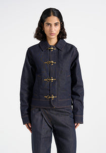 Nino - Clasp Detail Denim Contrast Stitch Jacket - Indigo