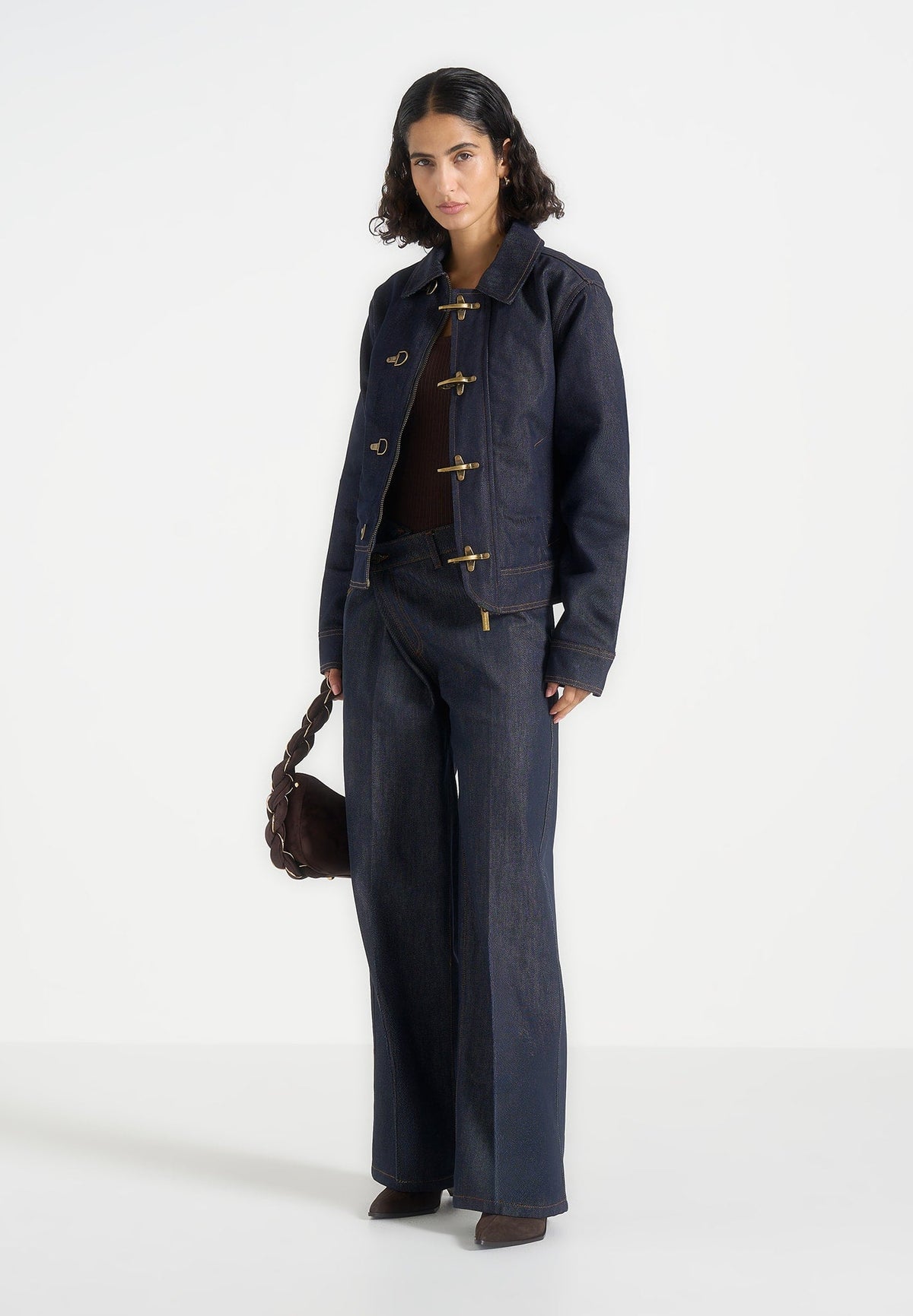 Nino - Unisex Clasp Detail Contrast Stitch Denim Jacket - Indigo