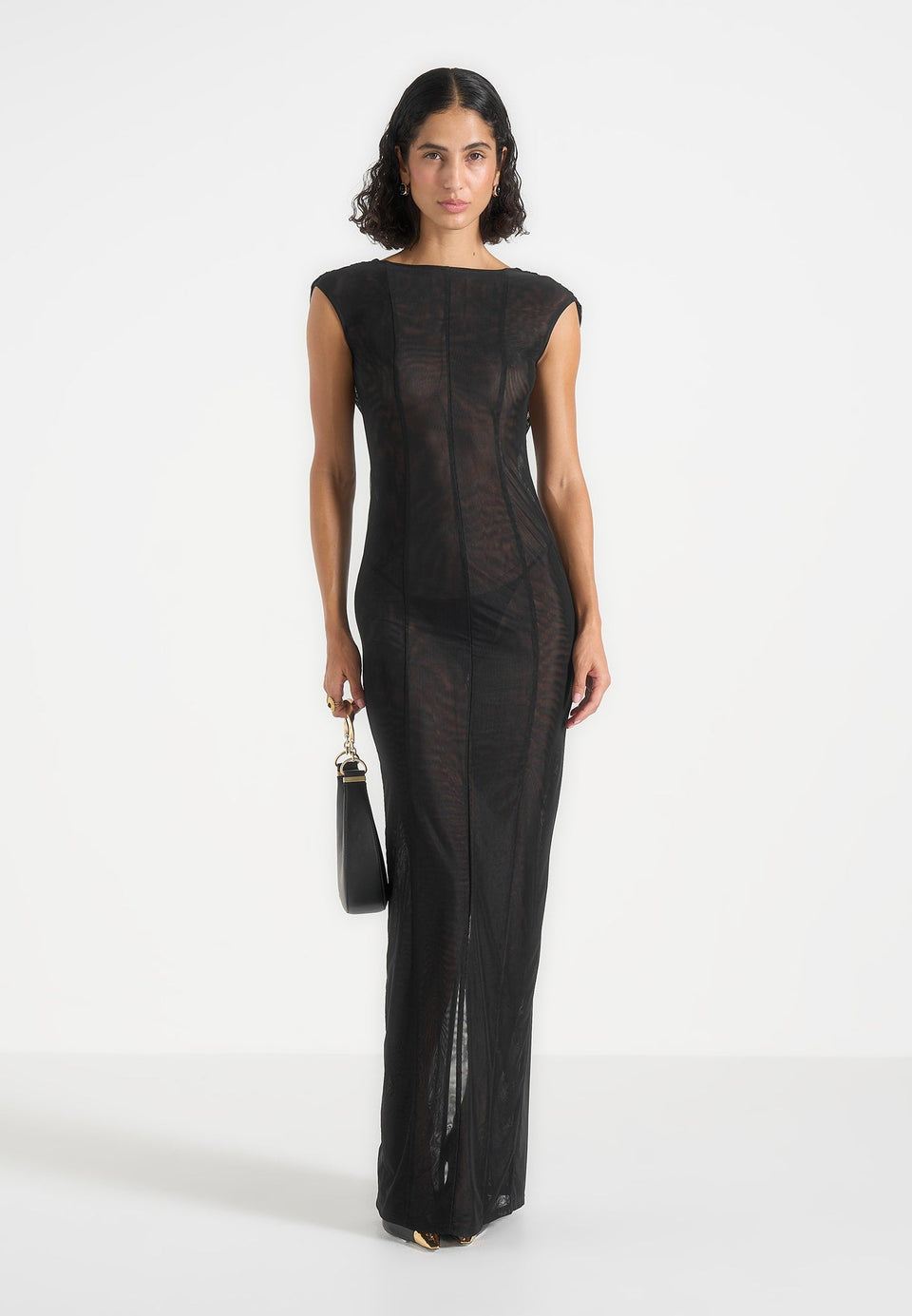 Ulina Seamed Hardware Detail Maxi Dress - Black