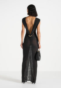 Ulina Seamed Hardware Detail Maxi Dress - Black