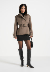 Kassidy - Hooded Double Breasted Wool-Blend Trench Coat - Olive