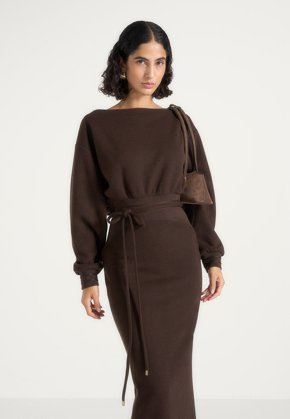 Esme - Belted Knit Maxi Jumper Dress - Brown