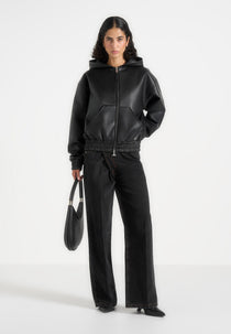 Jude - Unisex Leather Zip-Through Hooded Jacket - Black