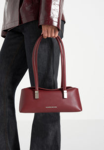 Annelise - Pebbled Leather Baguette Bag - Wine Red