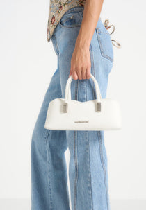 Annelise - Pebbled Leather Baguette Bag - White