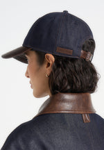 Ellis - Denim Cap With Leather Brim - Indigo