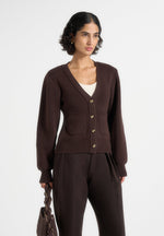 Tessa - Cinched Waist Cotton Cardigan - Brown