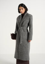 Jena - Wide Shoulder Wool Coat with Cinch Belt - Grey