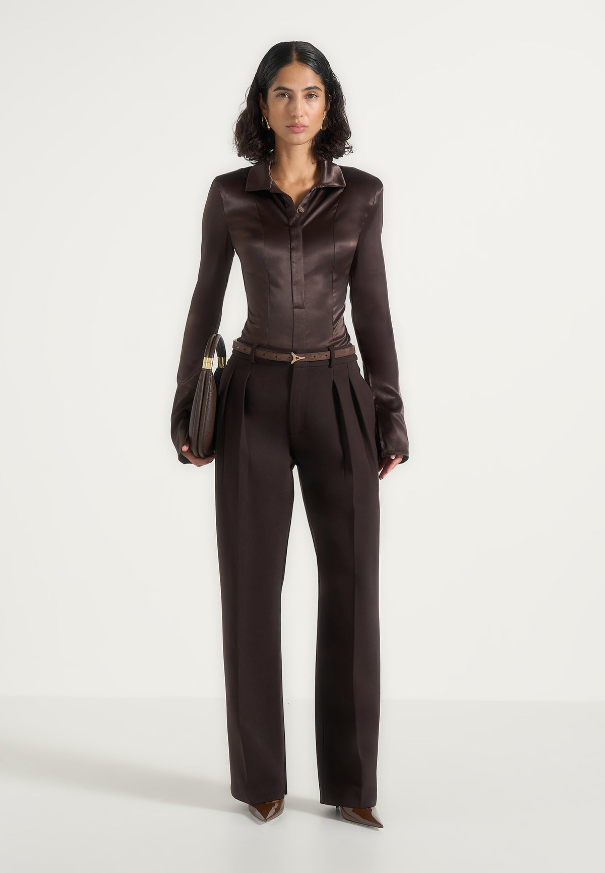 Julie - Tailored Twin Pleat Pants - Brown