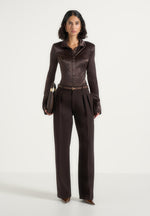 Julie - Tailored Twin Pleat Pants - Brown