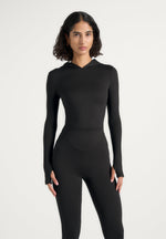 Elara - Hooded Long Sleeve Bodysuit - Black