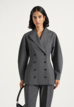 Greer - Wool-Blend Balloon Sleeve Double Breasted Blazer - Grey