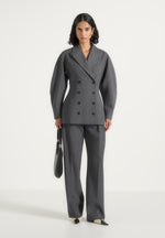 Greer - Wool-Blend Balloon Sleeve Double Breasted Blazer - Grey