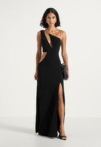 Janelle - One Shoulder Cut Out Chain Maxi Dress - Black